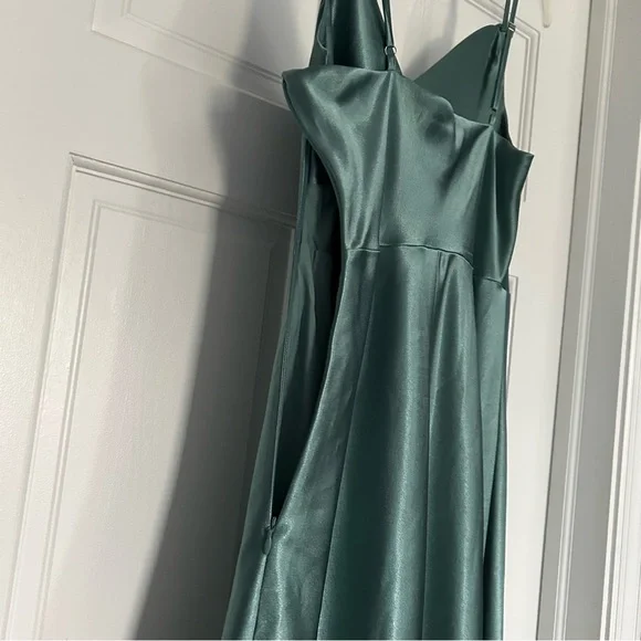 green emerald velvet dress Zapaka Women Sea Glass Long Bridesmaid Dress A-Line One Shoulder Wedding Guest Dress, Grass Green / US20W